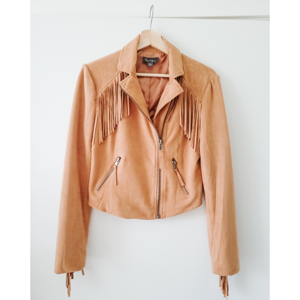 Byer California - Suede-Like Western Style Fringe Jacket - Camel - Size Small